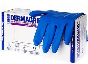 Перчатки смотровые нестер сверхпрочные Дермагрип high risk S (6-7) (синие)