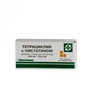 Тетрациклин с нистатином таб. п.о 100тыс.ЕД N10